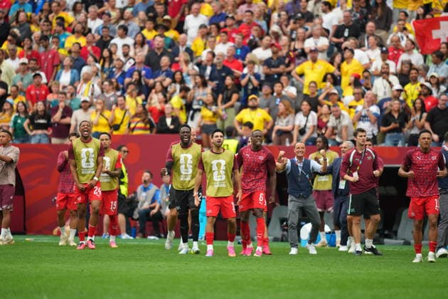 Switzerland v Colombia - FIFA World Cup, WM, Weltmeisterschaft, Fussball 2026 - Round of 16 VANCOUVER, CANADA - JULY 07: Players of Switzerland are seen at the penalty shoot-out during the 2026 FIFA World Cup Round of 16 match between Switzerland and Colombia at BC Place in Vancouver, British Columbia, Canada, on July 07, 2026. Ercin Erturk Anadolu British Columbia Canada. Editorial use only. Please get in touch for any other usage.  Copyright: x2026xAnadoluxErcinxErturkx