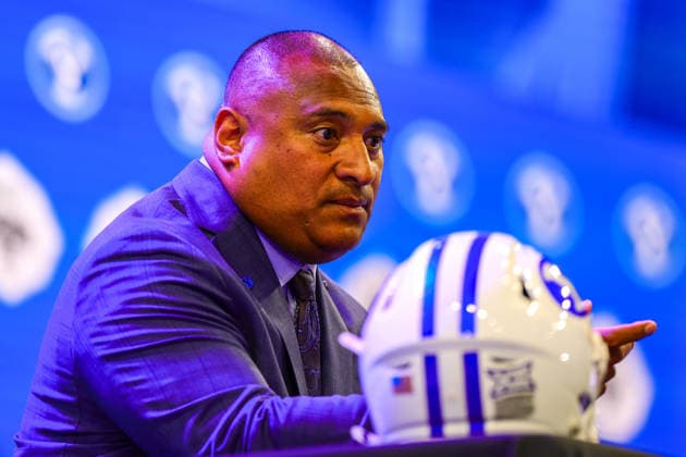 July 7, 2026, Frisco, Texas, USA: FRISCO, TX : BYU head football coach KALANI SITAKE addresses the media during the 2026 Monster Energy Big 12 Football Media Days at the Ford Center in Frisco on Tuesday. Frisco USA - ZUMAm257 20260707_zsp_m257_040 Copyright: xBrianxMcLeanx