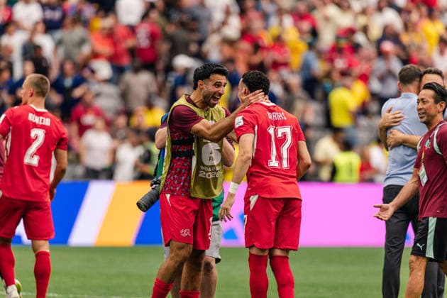 Ruben Vargas of Switzerland scores the penalty kick to make the victory of Switzerland during the FIFA World Cup, WM, Weltmeisterschaft, Fussball Round of 16 game between Switzerland and Colombia at BC Place on July 7, 2026 in Vancouver, British Colombia, Canada  Copyright: xCurtisxWongx xSPPx Sportspressphoto_SPR187142