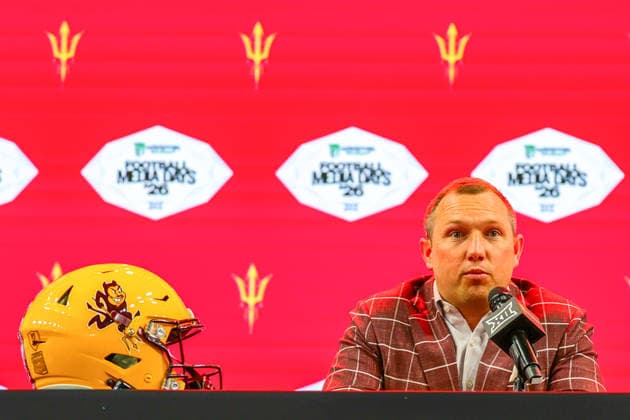 July 7, 2026, Frisco, Texas, USA: FRISCO, TX : Arizona State head football coach KENNY DILINGHAM addresses the media during the 2026 Monster Energy Big 12 Media Days at the Ford Center in Frisco on Tuesday. Frisco USA - ZUMAm257 20260707_zsp_m257_049 Copyright: xBrianxMcLeanx