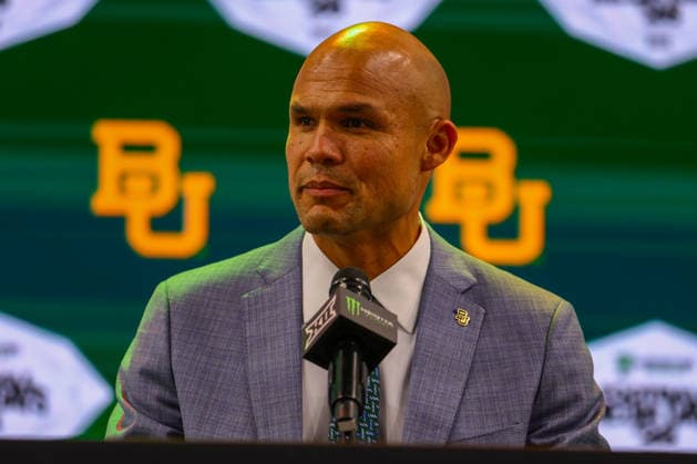 July 7, 2026, Frisco, Texas, USA: FRISCO, TX : Baylor head football coach DAVE ARANDA addresses the media during the 2026 Monster Energy Big 12 Media Days at the Ford Center in Frisco on Tuesday. 2026 Big 12 Media Days  - ZUMAm257 20260707_zsp_m257_045 Copyright: xBrianxMcLeanx