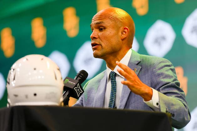 July 7, 2026, Frisco, Texas, USA: FRISCO, TX : Baylor head football coach DAVE ARANDA addresses the media during the 2026 Monster Energy Big 12 Media Days at the Ford Center in Frisco on Tuesday. 2026 Big 12 Media Days  - ZUMAm257 20260707_zsp_m257_048 Copyright: xBrianxMcLeanx
