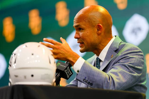 July 7, 2026, Frisco, Texas, USA: FRISCO, TX : Baylor head football coach DAVE ARANDA addresses the media during the 2026 Monster Energy Big 12 Media Days at the Ford Center in Frisco on Tuesday. Frisco USA - ZUMAm257 20260707_zsp_m257_051 Copyright: xBrianxMcLeanx