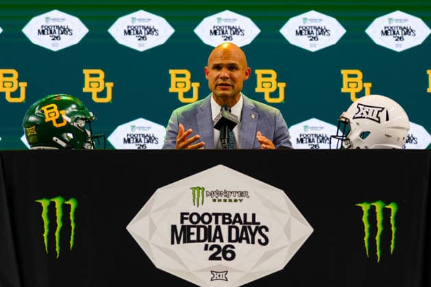 July 7, 2026, Frisco, Texas, USA: FRISCO, TX : Baylor head football coach DAVE ARANDA addresses the media during the 2026 Monster Energy Big 12 Media Days at the Ford Center in Frisco on Tuesday. Frisco USA - ZUMAm257 20260707_zsp_m257_059 Copyright: xBrianxMcLeanx