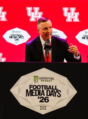 July 7, 2026, Frisco, Texas, USA: FRISCO, TX : University of Houston head football coach WILLIE FRITZ addresses the media during the 2026 Monster Energy Big 12 Media Days at the Ford Center in Frisco on Tuesday. 2026 Big 12 Media Days  - ZUMAm257 20260707_zsp_m257_060 Copyright: xBrianxMcLeanx