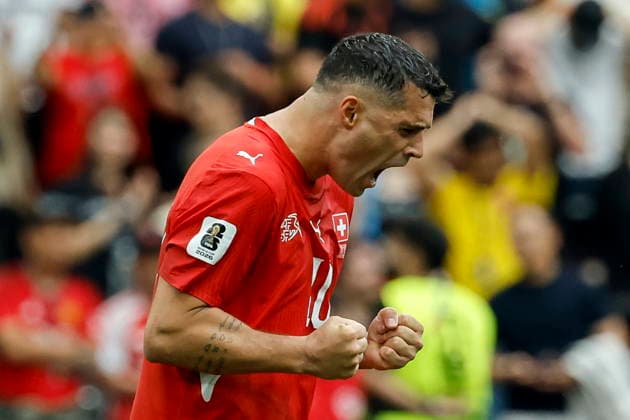 FIFA World Cup, WM, Weltmeisterschaft, Fussball 2026 - Round of 16 - Switzerland vs Colombia Switzerland s Granit Xhaka celebrates scoring his penalty kick during the penalty shoot-out of the FIFA World Cup 2026 Round of 16 match Switzerland against Colombia, in Vancouver, Canada, 07 July 2026. VANCOUVER Canada  Copyright: xPETERxKLAUNZERx