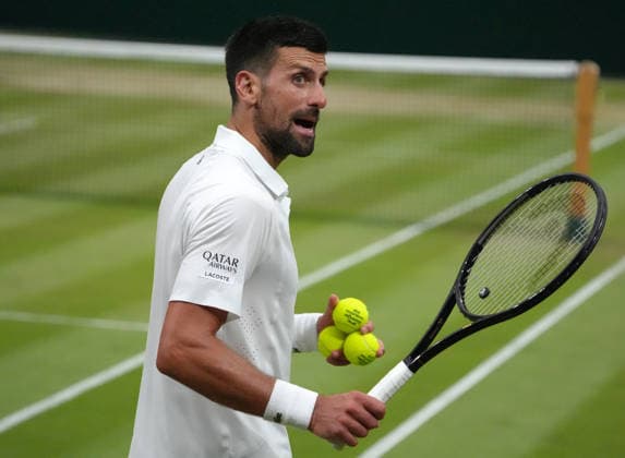 Tennis - 2026 Wimbledon Championships - Day Eight (Week Two) - All England Lawn Tennis & Croquet Club, London - Tuesday 7th July 2026 Centre Court : Mens Singles : Felix Auger - Aliassime (CAN) v Novak Djokovic (SEB) Novak Djokovic (SEB) COLORSPORT ANDREW COWIE 