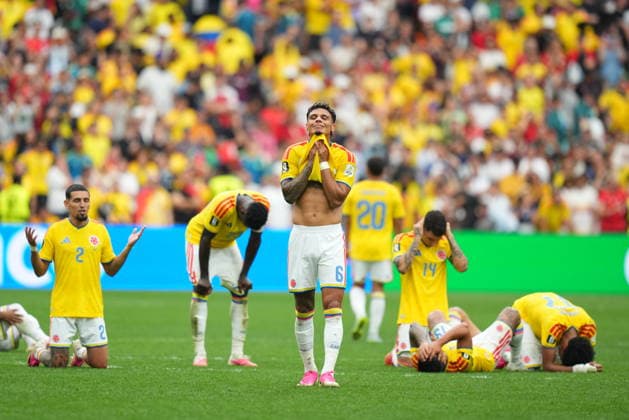 Switzerland v Colombia - FIFA World Cup, WM, Weltmeisterschaft, Fussball 2026 - Round of 16 VANCOUVER, CANADA - JULY 07: Players of Colombia react after the penalty shoot-out during the 2026 FIFA World Cup Round of 16 match between Switzerland and Colombia at BC Place in Vancouver, British Columbia, Canada, on July 07, 2026. Ercin Erturk Anadolu British Columbia Canada. Editorial use only. Please get in touch for any other usage.  Copyright: x2026xAnadoluxErcinxErturkx