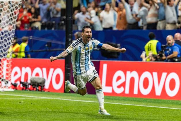 ATLANTA, GEORGIA - JULY 07: Lionel Messi of Argentina celebrates after scoring a goal during the FIFA World Cup, WM, Weltmeisterschaft, Fussball 2026 Round of 16 match between Argentina and Egypt at Atlanta Stadium on July 7, 2026 in Atlanta, Georgia.  Copyright: xVCGx 111652973794