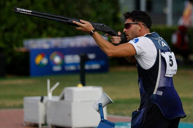 ISSF World Cup Shotgun - Day Three Palmucci Valerio of Italy competes during the ISSF World Cup Shotgun day three at the Concaverde Shooting Range in Lonato del Garda, Italy, on July 7, 2026. Lonato del Garda Brescia Italy  Copyright: xRichardxMorganox originalFilename:morgano-issfworl260707_npq5Y.jpg