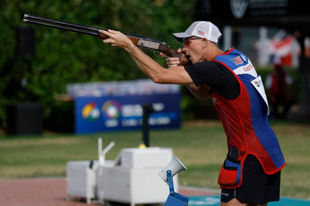 ISSF World Cup Shotgun - Day Three Elliott Christian of the United States shoots during the ISSF World Cup Shotgun day three at the Concaverde Shooting Range in Lonato del Garda, Italy, on July 7, 2026. Lonato del Garda Brescia Italy  Copyright: xRichardxMorganox originalFilename:morgano-issfworl260707_npL7D.jpg