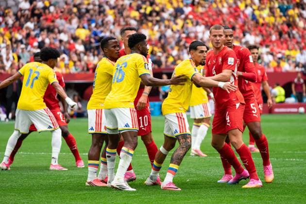 VANCOUVER, CANADA - JULY 7: Team Switzerland and Colombia get ready for a corner kick during the FIFA World Cup, WM, Weltmeisterschaft, Fussball 2026 Round of 16 match between Switzerland and Colombia at BC Place Vancouver Stadium on July 7, 2026 in Vancouver, British Columbia, Canada.  Copyright: xAmyxElle SPPx Sportspressphoto_SPR187513