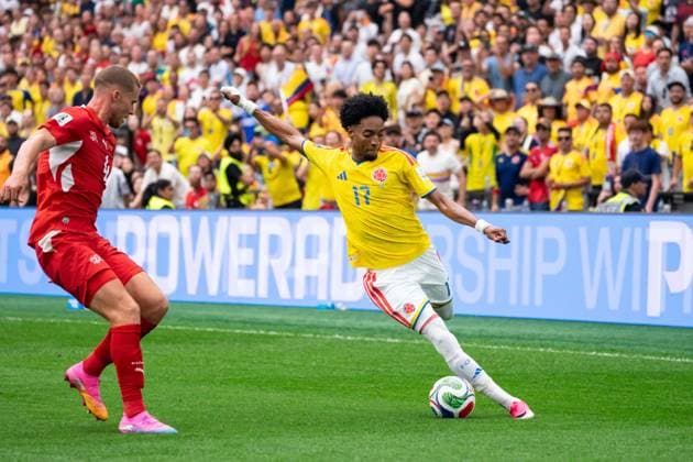 VANCOUVER, CANADA - JULY 7: Johan Mojica of Colombia kicks the ball during the FIFA World Cup, WM, Weltmeisterschaft, Fussball 2026 Round of 16 match between Switzerland and Colombia at BC Place Vancouver Stadium on July 7, 2026 in Vancouver, British Columbia, Canada.  Copyright: xAmyxElle SPPx Sportspressphoto_SPR187548