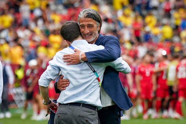 Kanada: Fußball FIFA World Cup, WM, Weltmeisterschaft, Fussball 2026, Achtelfinale - Schweiz vs Kolumbien - BC Place, Vancouver: Freude, Emotionen, Jubel bei Murat Yakin (Trainer, Schweiz) *** Canada Soccer, 2026 FIFA World Cup, Round of 16: Switzerland vs. Colombia at BC Place, Vancouver—Joy, excitement, and celebration for coach Murat Yakin, Switzerland Copyright: xJOERANxSTEINSIEKx