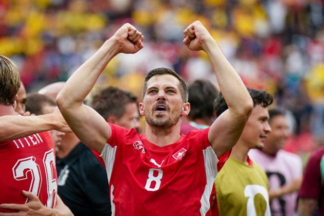 Kanada: Fußball FIFA World Cup, WM, Weltmeisterschaft, Fussball 2026, Achtelfinale - Schweiz vs Kolumbien - BC Place, Vancouver: Remo Freuler (Schweiz, 8) Freude, Emotionen, Jubel *** Canada Soccer, 2026 FIFA World Cup, Round of 16: Switzerland vs. Colombia at BC Place, Vancouver; Remo Freuler (Switzerland), 8: Joy, Emotions, Cheers Copyright: xJOERANxSTEINSIEKx