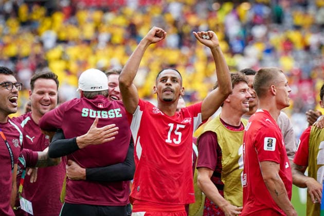 Kanada: Fußball FIFA World Cup, WM, Weltmeisterschaft, Fussball 2026, Achtelfinale - Schweiz vs Kolumbien - BC Place, Vancouver: Djibril Sow (Schweiz, 15) Freude, Emotionen, Jubel *** Canada Soccer, 2026 FIFA World Cup, Round of 16: Switzerland vs. Colombia at BC Place, Vancouver; Djibril Sow (Switzerland), 15: Joy, Emotions, Cheers Copyright: xJOERANxSTEINSIEKx