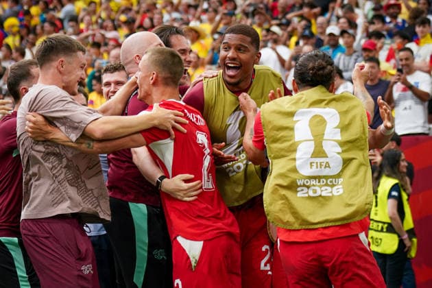 Kanada: Fußball FIFA World Cup, WM, Weltmeisterschaft, Fussball 2026, Achtelfinale - Schweiz vs Kolumbien - BC Place, Vancouver: Freude, Emotionen, Jubel *** Canada Soccer, 2026 FIFA World Cup, Round of 16: Switzerland vs. Colombia at BC Place, Vancouver—Joy, Emotions, Cheers Copyright: xJOERANxSTEINSIEKx