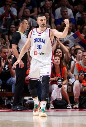 260707 -- BELGRADE, July 7, 2026 -- Serbia s Aleksa Avramovic celebrates during a first round group C match between Serbia and Bosnia and Herzegovina at the FIBA basketball World Cup 2027 European qualifiers in Belgrade, Serbia on July 6, 2026. Photo by Xinhua SPSERBIA-BELGRADE-BASKETBALL-FIBA-WORLD CUP-QUALIFIER-SERBIA-BOSNIA AND HERZEGOVINA PredragxMilosavljevic  (SP)SERBIA-BELGRADE-BASKETBALL-FIBA-WORLD CUP-QUALIFIER-SERBIA-BOSNIA AND HERZEGOVINA IMAGO PredragxMilosavljevic  imago images 0860967451