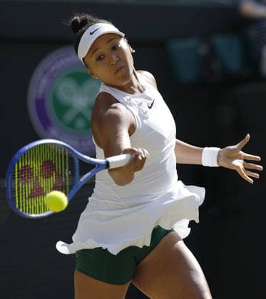 Tennis: Wimbledon championships Naomi Osaka of Japan plays against Karolina Muchova of the Czech Republic in the women s singles quarterfinals at the Wimbledon tennis tournament in London on July 7, 2026.  A14AA0005622057P