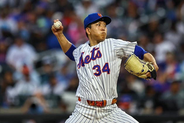 MLB, Baseball Herren, USA Kansas City Royals Vs. New York Mets New York Mets starting pitcher Kodai Senga 34 throws during the fourth inning of a baseball game against the Kansas City Royals at Citi Field in Corona, New York, on July 7, 2026. New York City New York United States  Copyright: xGordonxDonovanx originalFilename:donovan-mlbkansa260707_npwX8.jpg