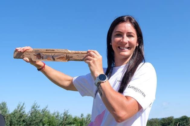UK: The Genesis Scottish Open at The Renaissance Club, North Berwick, Scotland on 08 July 2026: Pictured: Olympic gold medalist Eve Muirhead was carrying the King‚Äôs Baton Relay for the 2026 Commonwealth Games on the 1st tee during the pro-am at the Genesis Scottish Open Championship 2026 North Berwick The Renaissance Club Scotland Scotland Copyright: xAlexxToddx