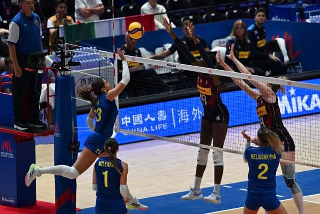 RECORD DATE NOT STATED HONG KONG-SPORTS Volleyball Nations League Hong Kong Yuliia Dymar (No.23) from team Ukraine during the match between Italy and Ukraine Volleyball Nations League Hong Kong 2026 in Hong Kong, July 8, 2026.NEXPHER Kobe Li Hong Kong