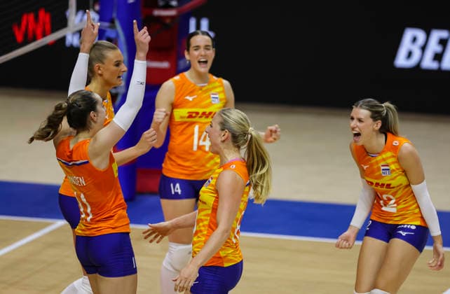 WomenÕs Volleyball Nations League - Belgrade 2026 Netherlands players celebrate after winning the WomenÕs Volleyball Nations League Pool 7 match between France v Netherlands at Belgrade Arena on July 08, 2026 in Belgrade, Serbia. Belgrade Serbia Copyright: xSrdjanxStevanovicx x