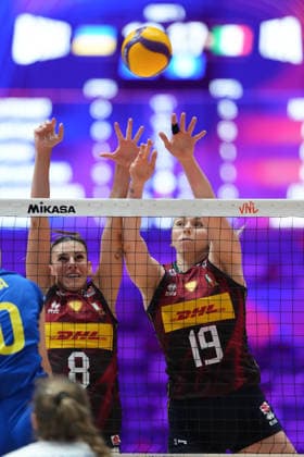 Volleyball Nations League Hong Kong 2026 - Day 1 Sarah Luisa Fahr (No.19) and Alessia Orro (No.8) from team Italy during the match between Italy and Ukraine Volleyball Nations League Hong Kong 2026 on July 8, 2026 in Hong Kong. (Photo by Ellan Mad Nexpher Images) Hong Kong