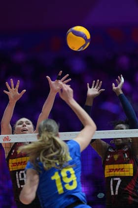 Volleyball Nations League Hong Kong 2026 - Day 1 Sarah Luisa Fahr (No.19) and Myriam Fatime Sylla (No.17) from team Italy during the match between Italy and Ukraine Volleyball Nations League Hong Kong 2026 on July 8, 2026 in Hong Kong. (Photo by Ellan Mad Nexpher Images) Hong Kong