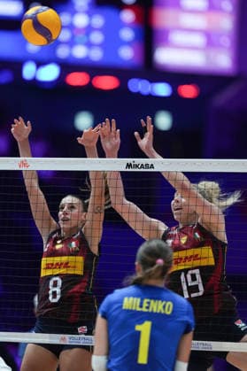 Volleyball Nations League Hong Kong 2026 - Day 1 Sarah Luisa Fahr (No.19) and Alessia Orro (No.8) from team Italy during the match between Italy and Ukraine Volleyball Nations League Hong Kong 2026 on July 8, 2026 in Hong Kong. (Photo by Ellan Mad Nexpher Images) Hong Kong