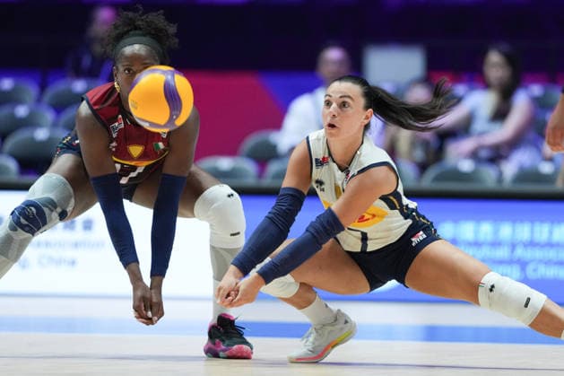 Volleyball Nations League Hong Kong 2026 - Day 1 Myriam Fatime Sylla (No.17) and Eleonora Fersino (No.7) from team Italy during the match between Italy and Ukraine Volleyball Nations League Hong Kong 2026 on July 8, 2026 in Hong Kong. (Photo by Ellan Mad Nexpher Images) Hong Kong