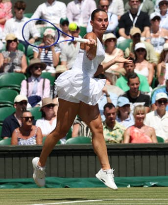 Ukraine s Marta Kostyuk plays a forehand in her Women s Quarter-Finals match against Italy s Jasmine Paolini on day Ten of the 2026 Wimbledon Championships in London on Wednesday, July 08,2026.  LON2026070819 HUGOxPHILPOTT