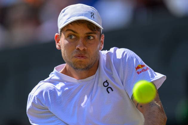 Day Ten: The Championships - Wimbledon 2026 LONDON, ENGLAND JULY 08 - Flavio Cobolli of Italy during Gentlemen s Quarter Final against Arthur Fery of Great Britain at The Wimbledon Lawn Tennis Championship at Wimbledon on July 08, 2026 in London, England. (Photo by Keeran Marquis)  Copyright: xKeeranxMarquis Fotoarena SPPx Sportspressphoto_SPR187619