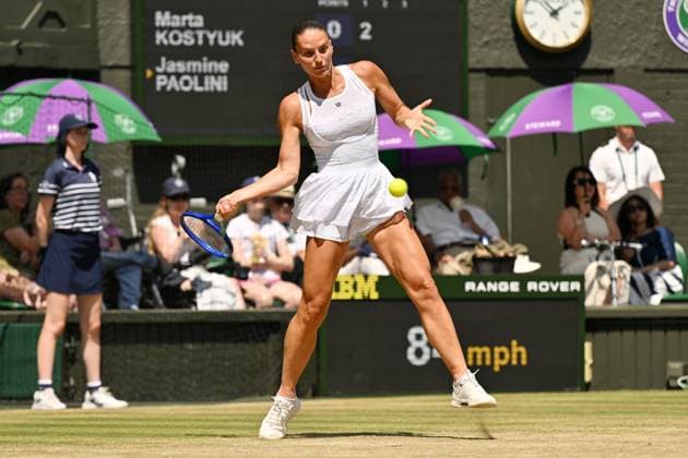 Wimbledon Tennis Championships 2026 - Day 10 LONDON, UNITED KINGDOM - JULY 08: Marta Kostyuk of Ukraine plays in the Ladies singles quarter-finals round match against Jasmine Paolini of Italy during day 10 of The Wimbledon Tennis Championships at All England Lawn Tennis and Croquet Club on July 08, 2026 in London, United Kingdom. Ray Tang Anadolu London United Kingdom. Editorial use only. Please get in touch for any other usage.  Copyright: x2026xAnadoluxRayxTangx