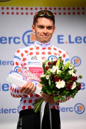 Tour de France 2026 Stage 5 PAU, FRANCE - JULY 08 : Baudin Alex (FRA) of EF Education - Easypost pictured with the polka dot jersey during the podium ceremony of stage 5 of the 113rd edition of Tour de France an UCI World Tour 2.UWT cycling road race stage for Men Elite of 158 km with start in Lannemezan and finish in Pau on July 8, 2026 in Pau, France, 08 07 2026 Pau France  Copyright: xTomasxSiskx
