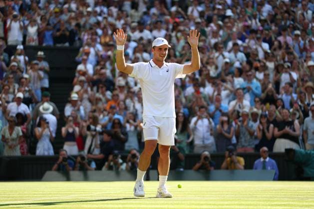 Arthur Fery celebrates victory during his Quarter-Final match Wimbledon Tennis Championships, Day 10, The All England Lawn Tennis and Croquet Club, London, UK - 08 Jul 2026London The All England Lawn Tennis and United Kingdom  Copyright: xKieranxMcManus Shutterstockx 16978034dv