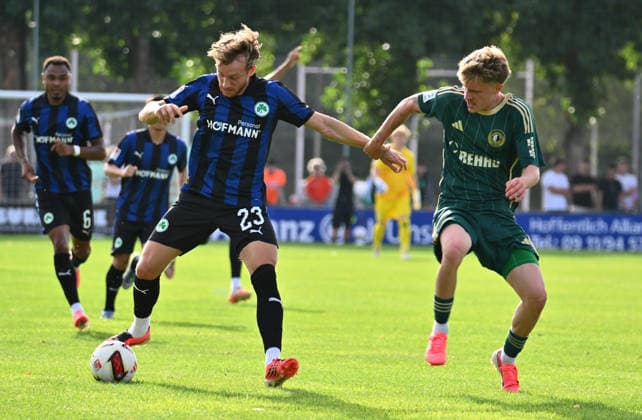 08.07.2026 - Fussball - Saison 2026 2027 - Testspiel Freundschaftsspiel Vorbereitungsspiel - SC Eltersdorf ( SCE Quecken ) - SpVgg Greuther Fürth ( Kleeblatt ) - - Sportfoto Zink - xwoxzix - regulations prohibit any use of photographs as image sequences and or quasi-video - only for editorial use - Jannik Dehm ( 23, SpVgg Greuther Fürth ) Samuel Arles (17, SC Eltersdorf ) *** July 8, 2026 Soccer Season 2026–2027 Exhibition Match Friendly Match Preseason Match SC Eltersdorf SCE Quecken SpVgg Greuther Fürth Kleeblatt Sports Photo Zink xwoxzix Regulations prohibit any use of photographs as image sequences and or quasi-video; for editorial use only for editorial use only. Jannik Dehm, 23, SpVgg Greuther Fürth; Samuel Arles, 17, SC Eltersdorf