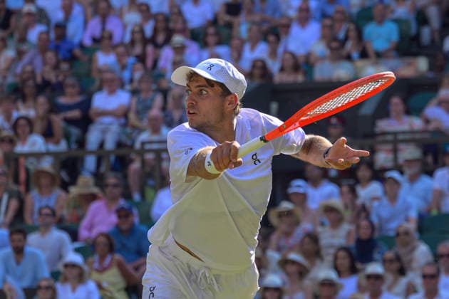 Day Ten: The Championships - Wimbledon 2026 LONDON, ENGLAND JULY 08 - Flavio Cobolli of Italy during Gentlemen s Quarter Final against Arthur Fery of Great Britain at The Wimbledon Lawn Tennis Championship at Wimbledon on July 08, 2026 in London, England. (Photo by Keeran Marquis)  Copyright: xKeeranxMarquis Fotoarena SPPx Sportspressphoto_SPR187636