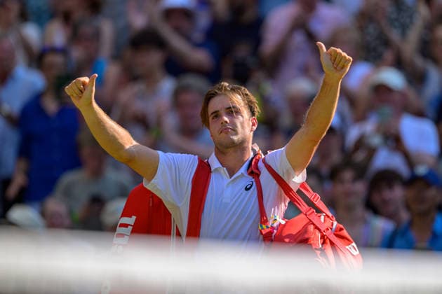 Day Ten: The Championships - Wimbledon 2026 LONDON, ENGLAND JULY 08 - Arthur Fery of Great Britain reacts winning his Gentlemen s Quarter Final against Flavio Cobolli of Italy at The Wimbledon Lawn Tennis Championship at Wimbledon on July 08, 2026 in London, England. (Photo by Keeran Marquis)  Copyright: xKeeranxMarquis Fotoarena SPPx Sportspressphoto_SPR187649