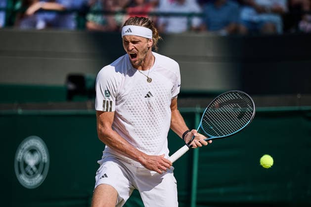 July 8, 2026, London, London, Great Britain: Alexander Zverev of Germany reacts very emotional after win the point during The Championships Wimbledon , 8.7.2026 in London (All England Lawn Tennis and Croquet Club), Great Britain Tennis 2026: Grand Slam: The Championships Wimbledon: 6th Day: 3rd Round: ZVEREV 6:4 6:4 6:2 FRITZ  - ZUMAs343 20260708_zsp_s343_082 Copyright: xMathiasxSchulzx
