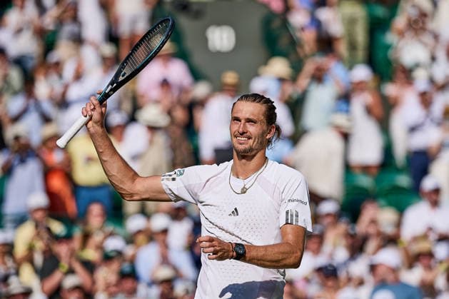 July 8, 2026, London, London, Great Britain: Alexander Zverev of Germany celebrates the win of the match during The Championships Wimbledon , 8.7.2026 in London (All England Lawn Tennis and Croquet Club), Great Britain Tennis 2026: Grand Slam: The Championships Wimbledon: 6th Day: 3rd Round: ZVEREV 6:4 6:4 6:2 FRITZ  - ZUMAs343 20260708_zsp_s343_085 Copyright: xMathiasxSchulzx