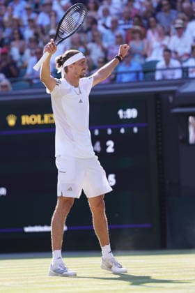 Alexander Zverev, GER, during quarterfinals of 2026 All England Lawn Tennis Championships at Wimbledon, mens singles, London, 08 07 2026; - *** Alexander Zverev, GER, during the quarterfinals of the 2026 All England Lawn Tennis Championships at Wimbledon, men s singles, London, July 8, 2026 
