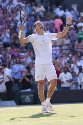 Alexander Zverev, GER, during quarterfinals of 2026 All England Lawn Tennis Championships at Wimbledon, mens singles, London, 08 07 2026; - *** Alexander Zverev, GER, during the quarterfinals of the 2026 All England Lawn Tennis Championships at Wimbledon, men s singles, London, July 8, 2026 