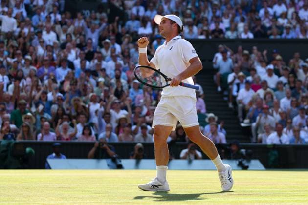 Arthur Fery celebrates winning his Quarter-Final match Wimbledon Tennis Championships, Day 10, The All England Lawn Tennis and Croquet Club, London, UK - 08 Jul 2026London The All England Lawn Tennis and United Kingdom  Copyright: xKieranxMcManus Shutterstockx 16978034et