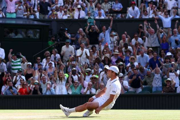 Arthur Fery celebrates winning his Quarter-Final match Wimbledon Tennis Championships, Day 10, The All England Lawn Tennis and Croquet Club, London, UK - 08 Jul 2026London The All England Lawn Tennis and United Kingdom  Copyright: xKieranxMcManus Shutterstockx 16978034ex