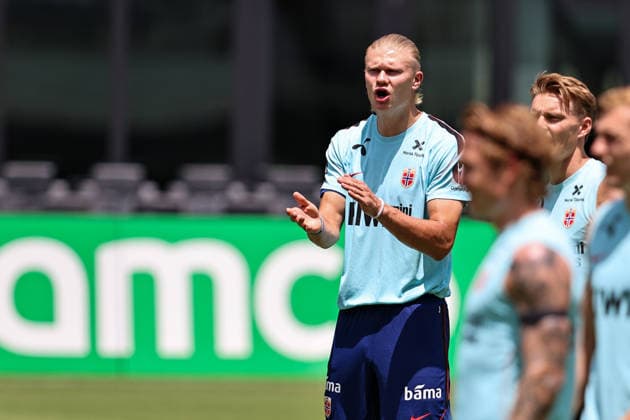 FT LAUDERDALE, FL - JULY 08: Erling Haaland 9 of Norway attends a training session in preparation for a FIFA World Cup, WM, Weltmeisterschaft, Fussball 26 Quarter-Final game between Norway and England on July 8, 2026 at at the Inter Miami CF Stadium, Fort Lauderdale, Florida.(Photo by Chris Arjoon) SOCCER: JUL 08 FIFA World Cup 26 - Norway Training EDITORIAL USE ONLY Icon26070800000014