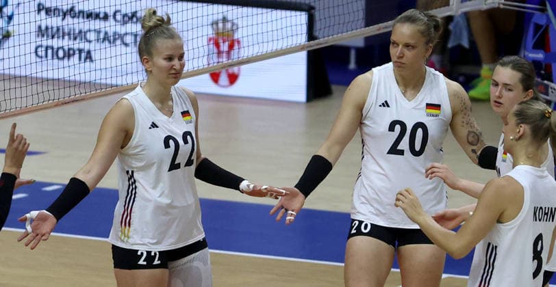 08.07.2026 Belgrade(Serbia) Czechia Czech Republic-Germany Nations League women s volleyball Monique Strubbe(L),Lena Kindermann(C),Leana Grozer(R) Germany :
