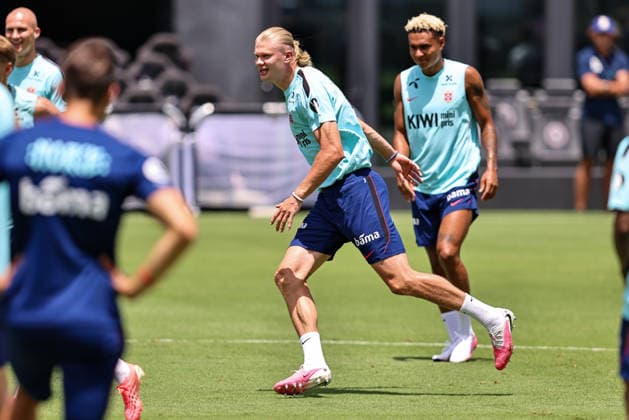 FT LAUDERDALE, FL - JULY 08: Erling Haaland 9 of Norway attends a training session in preparation for a FIFA World Cup, WM, Weltmeisterschaft, Fussball 26 Quarter-Final game between Norway and England on July 8, 2026 at at the Inter Miami CF Stadium, Fort Lauderdale, Florida.(Photo by Chris Arjoon) SOCCER: JUL 08 FIFA World Cup 26 - Norway Training EDITORIAL USE ONLY Icon26070800000024