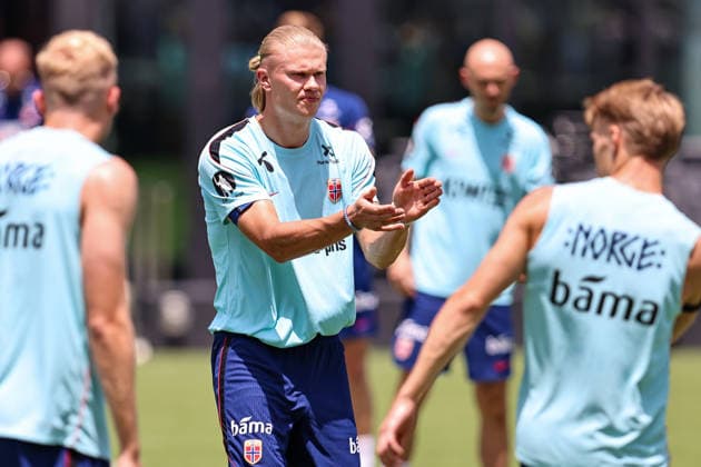 FT LAUDERDALE, FL - JULY 08: Erling Haaland 9 of Norway attends a training session in preparation for a FIFA World Cup, WM, Weltmeisterschaft, Fussball 26 Quarter-Final game between Norway and England on July 8, 2026 at at the Inter Miami CF Stadium, Fort Lauderdale, Florida.(Photo by Chris Arjoon) SOCCER: JUL 08 FIFA World Cup 26 - Norway Training EDITORIAL USE ONLY Icon26070800000026