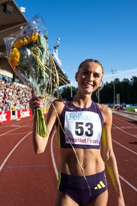 260708 Carmen Cernjul Sparvägens FK jublar efter damernas 1500 meter under friidrottstävlingen Folksam Grand Prix den 8 juli 2026 i Karlstad. *** July 8, 2026: Carmen Cernjul of Sparvägens FK celebrates after the women’s 1,500-meter race at the Folksam Grand Prix track and field meet on July 8, 2026, in Karlstad  Copyright: FREDRIKxKARLSSON BB260708FK081